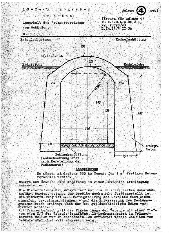Richtzeichnungen eines Luftschutz- Deckungsgraben-Bunkers