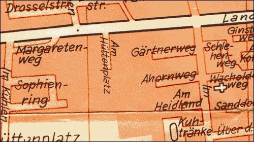Stadtplan von 1974: Gärtnerweg, damals „Bei der Hütte“ . Hier waren zunächst 13 Einfamilienhäuser vorgesehen.
